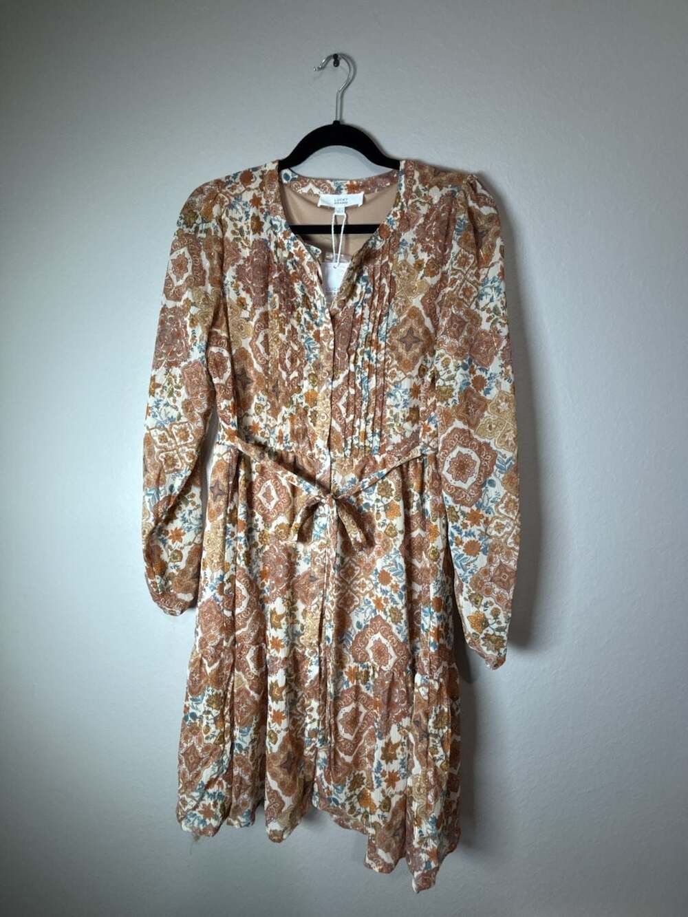 Lucky Brand Size S Floral Paisley Tiered Long Sleeve Dress